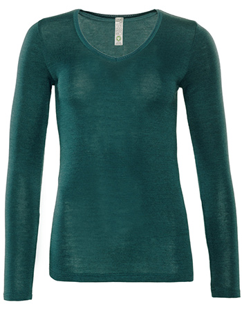 Longsleeve Felicia Ondermode Bio Wol Zijde Zeegroen