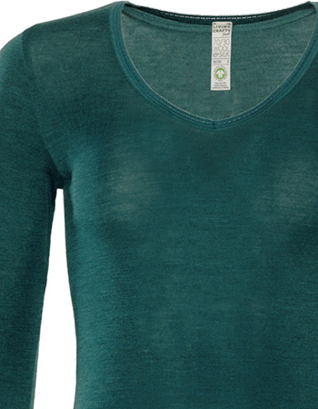 Longsleeve Felicia Ondermode Bio Wol Zijde Zeegroen detail