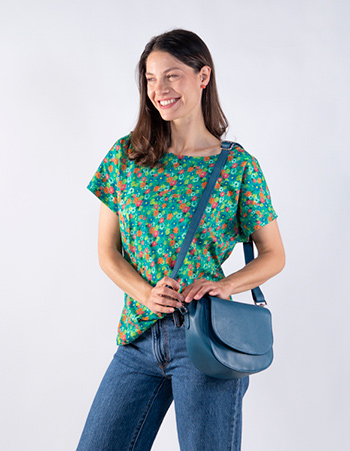 leren tas half rond petrol