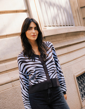 Zebraprint cardigan B.Young blauw bruin, duurzame mode watMooi