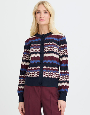 Zigzag cardigan B.Young blauw bordeaux, duurzame mode watMooi