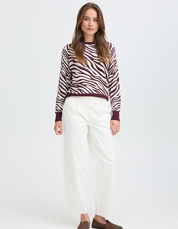 Trui B.Young zebraprint aubergine, tijdloze eyecatcher duurzame garderobe