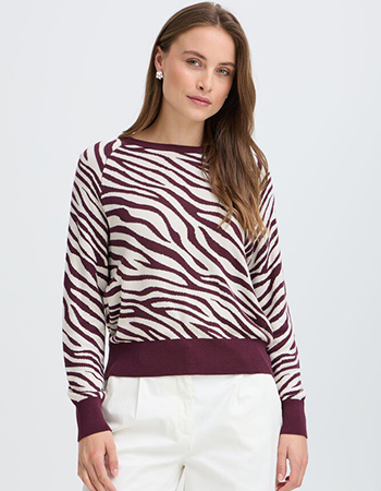 Zebraprint trui B.Young aubergine wit, duurzame mode watMooi