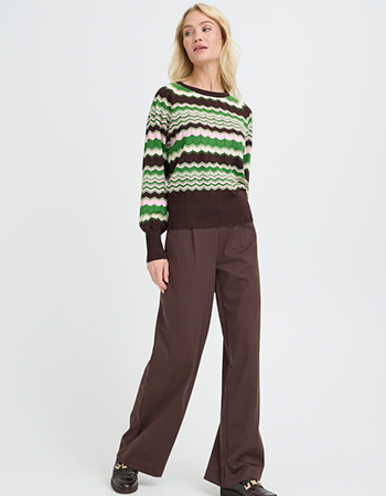 Zigzag trui B.Young groen roze bruin, duurzame mode watMooi