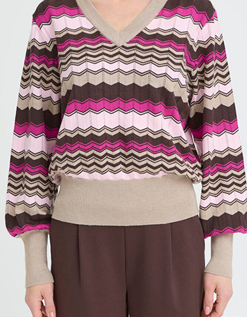 V-hals trui met zigzagprint, een tijdloze basic bij watMooi