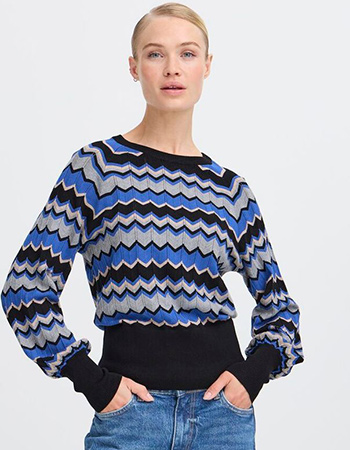 Duurzame trui van B.young met zigzagpatroon, gemaakt van 100% Ecovero.