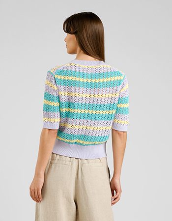 Top Knitted Crochet Retro Stripe Multi Color