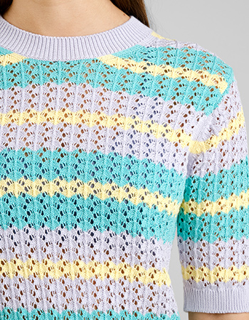 Top Knitted Crochet Retro Stripe Multi Color