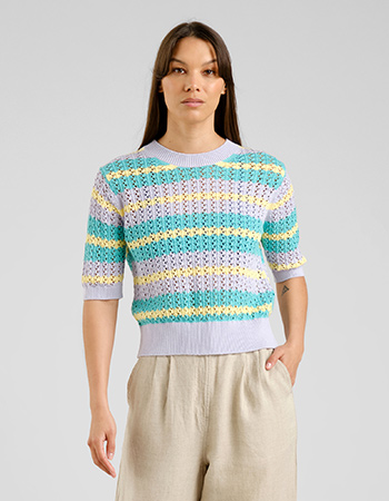 Top Knitted Crochet Retro Stripe Multi Color