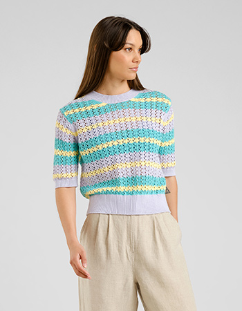 Top Knitted Crochet Retro Stripe Multi Color