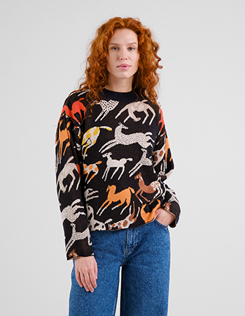 Jacquard trui van Dedicated met speelse all-over paardenprint.