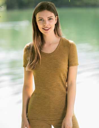 T-shirt Ondermode Organic Wol Safran Melange