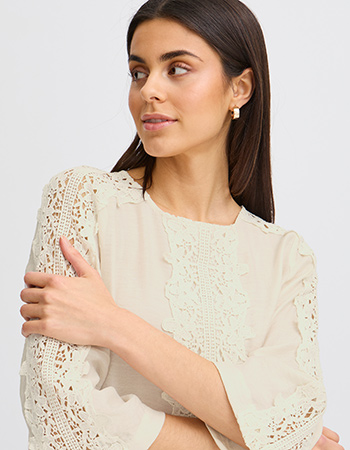Blouse Blondie 3/4 mouw Kant Whisper White