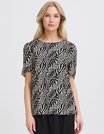 Fransa Blouse Print Zwart Wit LENZING ECOVERO