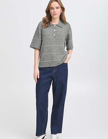 Trui Korte Mouw Frkendra Stripe Asphalt Melange