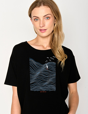 T-shirt Nature High Sea Boxy Zwart