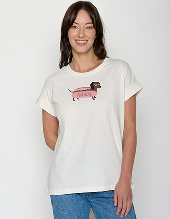 Wit Greenbomb T-shirt met grappige hotdog print en omslagmouwen.
