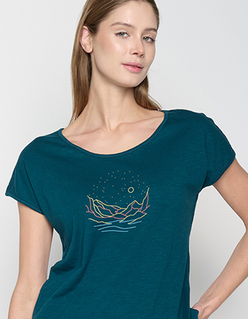 T-shirt Nature Mountain Stars Cool Petrol Green