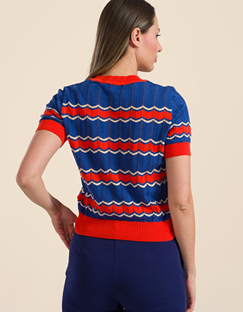Top Knitted Waves Red Navy