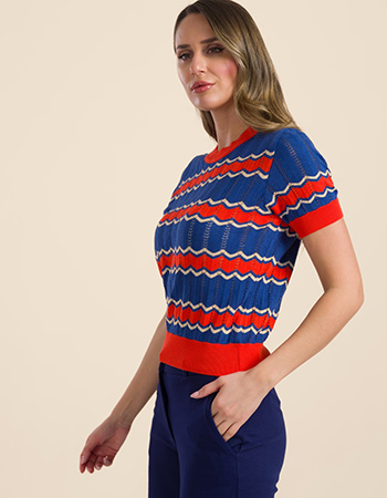 Top Knitted Waves Red Navy