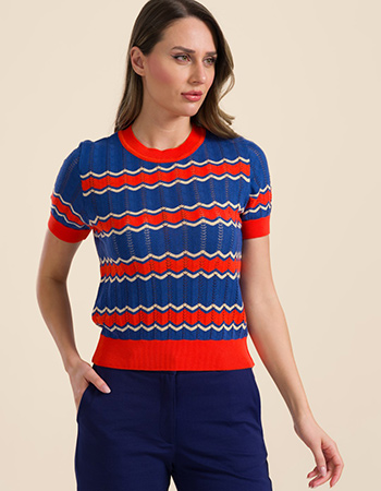 Top Knitted Waves Red Navy