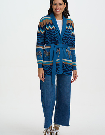 Lang vest van biologisch katoen met zebrapatroon en bijpassende ceintuur voor ee