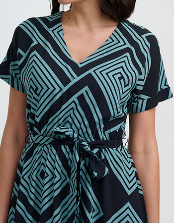 Zwarte midi jurk van Sugarhill Brighton met teal patroon