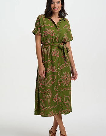 Groene midi jurk met tropische print van ECOVERO viscose