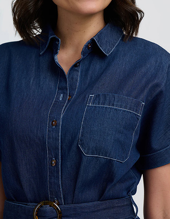 ijdloze midi jurk met knoopsluiting en borstzak