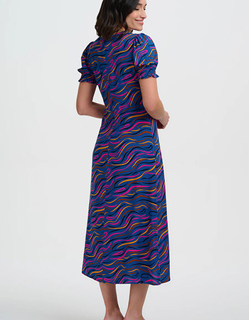 lauwe midi jurk van Sugarhill Brighton met V-hals en pofmouwen