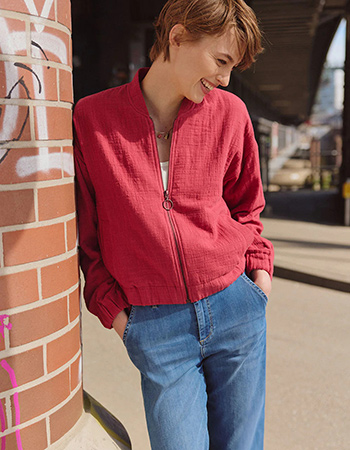 Luchtige blouson van biologisch katoen musselin met een nonchalante, vrouwelijke