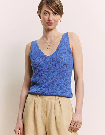 jour breiwerk dames trui zonder mouw met vrouwelijke uitstraling.