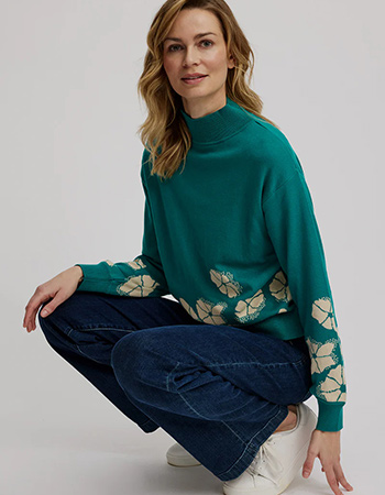 Trui Cosy Flowers Bay Green