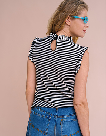 Zilch Top Met Ruches Hals Gestreept Katoen