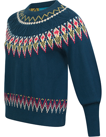 Trui Oslo Cable Fairisle Blue detail