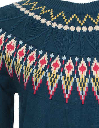 Trui Oslo Cable Fairisle Blue detail