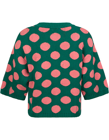 Trui Roma 3/4 Mouw Polka Pink Green detail