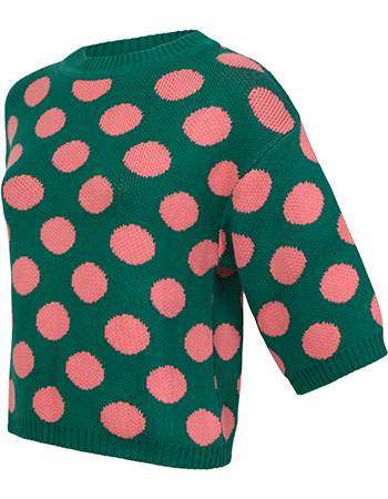 Trui Roma 3/4 Mouw Polka Pink Green detail