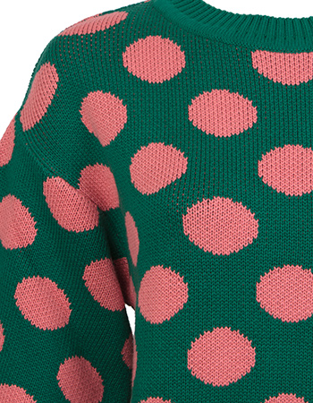 Trui Roma 3/4 Mouw Polka Pink Green detail