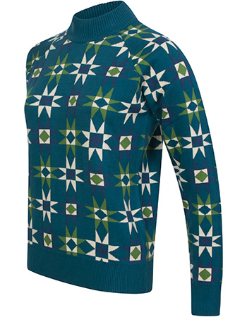 Trui Susan Quilt Squares Petrol detail
