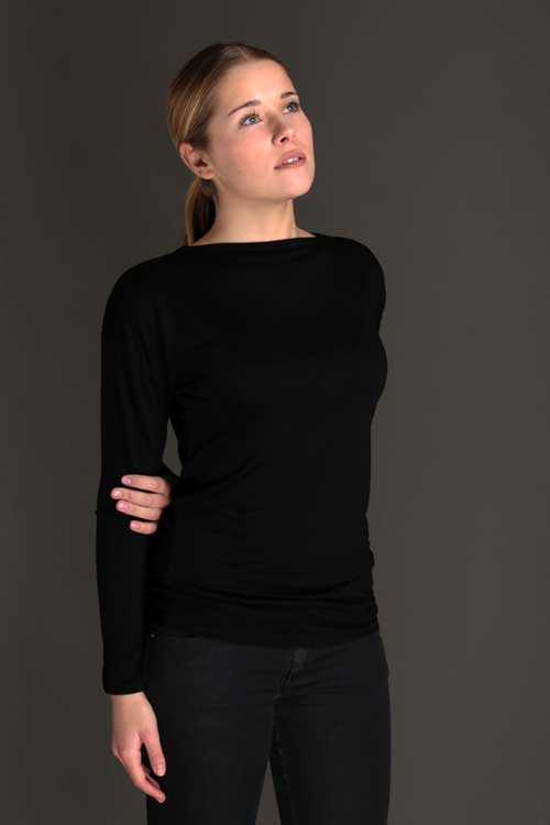 Longsleeve Bamboe Vintage Vleermuismouw Zwart