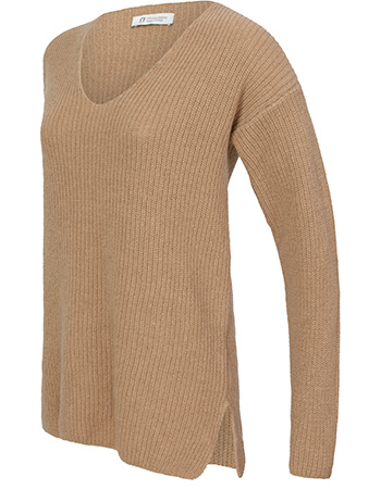 Trui Esther V&#8209;hals Gerecycled Wol Beige Sughero detail