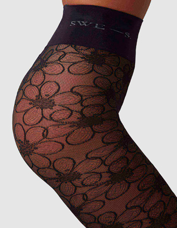 Panty Maja Flower 30 Denier Black detail