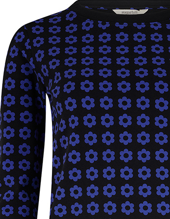 Longsleeve Josie Retro Floral Black Blue detail