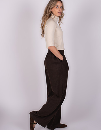 chocolade bruine pantalon  met wijde pijpen The Clothed
