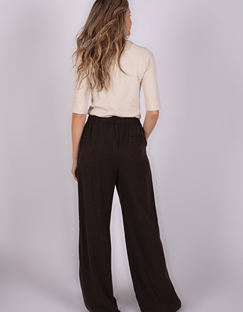 Lange chocolade bruine pantalon  met wijde pijpen The Clothed