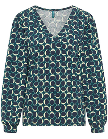 Blouse V Neck Circles Blue