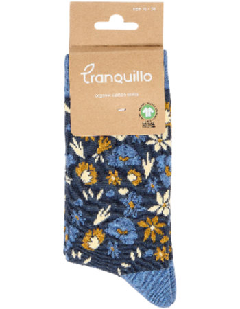 Sokken Floralprint Indigo detail