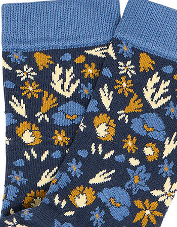 Sokken Floralprint Indigo detail