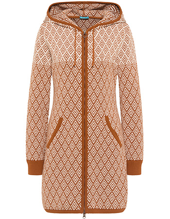 Vest Lang Jacquard Strick Caramel